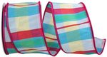 Load image into Gallery viewer, Albert multicolor plaid wired ribbon with hot pink edge in 2-1/2 inch width