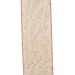 Load image into Gallery viewer, 2.5 inch Lavender Buds Natural Linen Wired Edge Ribbon showing the back side of the ribbon.