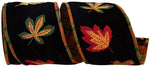 Load image into Gallery viewer, 5 yards --- 4 inch -- Deluxe Leaves Embroidered Velvet with Plaid Back Wired Edge Ribbon
