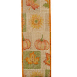 Load image into Gallery viewer, 10 yards --- 2 ½ inch -- Harvest Stitched Squares Linen Wired Edge Ribbon
