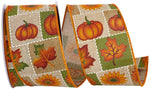Load image into Gallery viewer, 10 yards --- 2 ½ inch -- Harvest Stitched Squares Linen Wired Edge Ribbon