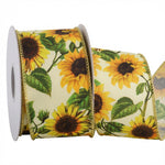 Load image into Gallery viewer, Sunflowers Spray Wired Edge Ribbon –-- 2-1/2 Inch x 10 Yards