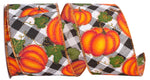 Load image into Gallery viewer, Pumpkins Gingham Glitter Wired Edge Ribbon -- Various Yard Sizes