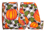 Load image into Gallery viewer, Pumpkins Gingham Glitter Wired Edge Ribbon -- Various Yard Sizes