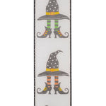 Load image into Gallery viewer, 10 yards --- 2 ½ inch -- Witches Shoes Legs and Hat Wired Edge Ribbon, White/Black