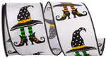 Load image into Gallery viewer, 10 yards --- 2 ½ inch -- Witches Shoes Legs and Hat Wired Edge Ribbon, White/Black