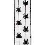 Load image into Gallery viewer, 10 yards --- 2 ½ inch -- Spider Crawlers Flocked Wired Edge Ribbon, White / Black