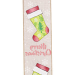 Load image into Gallery viewer, 10 yards --- 2 ½ inch -- Stocking "MERRY CHRISTMAS" Linen - Wired Edge Ribbon