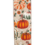 Load image into Gallery viewer, Harvest Pumpkins & Flowers Line Wired Edge Ribbon -- Various Sizes