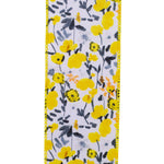 Load image into Gallery viewer, Close-up front view of Wild Flower Amarillo ribbon featuring vibrant yellow blossoms, gray stems, and a vivid yellow wire-reinforced edge.