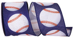 Load image into Gallery viewer, Baseball Grand Linen Wired Edge Ribbon - Navy Color -- 2.5" x 10 Yards