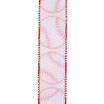 Load image into Gallery viewer, Baseball Spin Linen Wired Edge Ribbon - White / Red Color -- 1.5" x 10 Yards