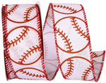Load image into Gallery viewer, Baseball Spin Linen Wired Edge Ribbon - White / Red Color -- 1.5" x 10 Yards