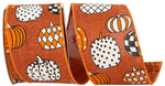 Load image into Gallery viewer, 10 yards --- 2 ½ inch -- Pumpkin Fun--- Rust Colored Linen Background Wired Edge Ribbon