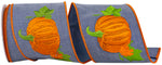 Load image into Gallery viewer, 5 yards --- 4 inch -- Deluxe Pumpkin Embroidered Wired Edge Ribbon
