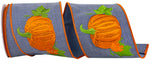Load image into Gallery viewer, 5 yards --- 4 inch -- Deluxe Pumpkin Embroidered Wired Edge Ribbon