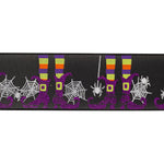 Load image into Gallery viewer, 10 yards --- 2 ½ inch -- Witches Legs & Spider Webs Glitter Wired Edge Ribbon, Black