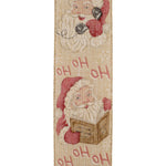 Load image into Gallery viewer, 10 yards --- 2 ½ inch -- Santa Vintage Linen HO-HO-HO - Wired Edge Ribbon