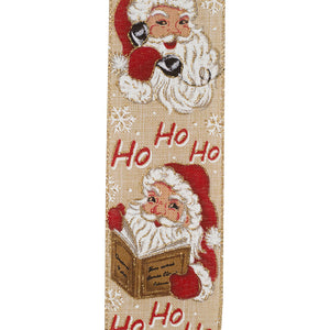 10 yards --- 2 ½ inch --  Santa Vintage Linen HO-HO-HO - Wired Edge Ribbon