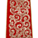 Load image into Gallery viewer, 5 yards --- 4 inch -- Scroll Sequin Vivo Deluxe Backed Wired Edge -- Christmas Ribbon