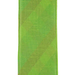 Load image into Gallery viewer, The solid lime-green reverse side of the deluxe backed ribbon, showcasing its premium slubbed dupioni texture and clean, uniform stitched edge profile.