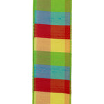 Load image into Gallery viewer, The reverse side of the 100% polyester dupioni ribbon, displaying the neatly mirrored block colors and clean structural stitched edge from behind.