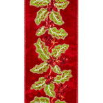 Load image into Gallery viewer, 5 yards --- 4 inch -- Deluxe Holly Sequin Embroidery Velvet Mesh Backed Wired Edge -- Christmas Ribbon
