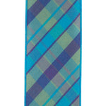 Load image into Gallery viewer, Turquoise tissue backing on 4 inch dupioni plaid wired ribbon