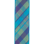 Load image into Gallery viewer, Turquoise tissue backing on 2-1/2 inch plaid wired edge ribbon
