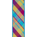 Load image into Gallery viewer, Turquoise tissue backing on 2-1/2 inch plaid wired edge ribbon