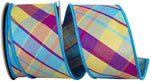 Load image into Gallery viewer, Turquoise multicolor plaid wired ribbon in 2-1/2 inch width