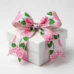 Load image into Gallery viewer, Hydrangea Bright Linen Wired Edge Ribbon –- Pink Hydrangea Floral Design -- 2-1/2 Inch x 10 Yards