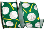 Load image into Gallery viewer, Golf Balls and Tees Linen Wired Edge Ribbon - Hunter Color -- 2.5" x 10 Yards