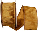 Load image into Gallery viewer, Florist Basics Dupioni Supreme Wired Edge Ribbon in vibrant Antique Gold, 2½ inch wide by 20 yards, displaying its luxurious faux dupioni texture and flexible wired edges for decorative bows and wreaths.