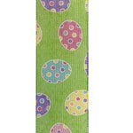 Load image into Gallery viewer, Easter Ribbons -- 2.5 in x 10 yards --- Eggs-cellent Easter Linen Wire Edge Ribbon -- Apple Green Color