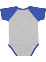 Load image into Gallery viewer, Baby (Raglan Short Sleeve Baseball Bodysuit) -- 100% Cotton -- Vintage Heather / Vintage Royal