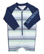 Load image into Gallery viewer, Boys' Long Sleeve One Piece Rash Guard --- UPF 50+ Sun Protection --- Coastal Stripes Design by RuggedButts®
