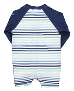 Load image into Gallery viewer, Boys' Long Sleeve One Piece Rash Guard --- UPF 50+ Sun Protection --- Coastal Stripes Design by RuggedButts®