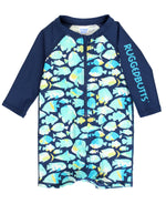 Load image into Gallery viewer, Boys' Long Sleeve One Piece Rash Guard --- UPF 50+ Sun Protection --- Fish Friends Design by RuggedButts®