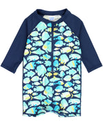 Load image into Gallery viewer, Boys' Long Sleeve One Piece Rash Guard --- UPF 50+ Sun Protection --- Fish Friends Design by RuggedButts®