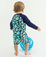 Load image into Gallery viewer, Boys' Long Sleeve One Piece Rash Guard --- UPF 50+ Sun Protection --- Fish Friends Design by RuggedButts®