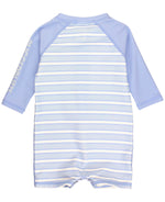 Load image into Gallery viewer, Boys' Long Sleeve One Piece Rash Guard --- UPF 50+ Sun Protection --- Periwinkle Blue & Windsurfer Stripes Design by RuggedButts®