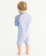 Load image into Gallery viewer, Boys' Long Sleeve One Piece Rash Guard --- UPF 50+ Sun Protection --- Periwinkle Blue & Windsurfer Stripes Design by RuggedButts®