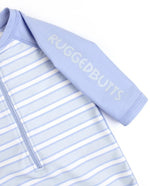 Load image into Gallery viewer, Boys' Long Sleeve One Piece Rash Guard --- UPF 50+ Sun Protection --- Periwinkle Blue & Windsurfer Stripes Design by RuggedButts®