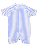 Load image into Gallery viewer, Boys' Short Sleeve One Piece Rash Guard --- UPF 50+ Sun Protection --- Periwinkle Blue Seersucker by RuggedButts®