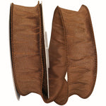 Load image into Gallery viewer, Florist Basics Dupioni Supreme Wired Edge Ribbon in vibrant Brown, 1½ inch wide by 10 yards, displaying its luxurious faux dupioni texture and flexible wired edges for decorative bows and wreaths.