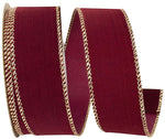 Load image into Gallery viewer, Outdoor Ribbon --- 1-1/2 inch x 10 yards - Value Velvet Wired Edge Ribbon -- Burgundy / Gold Color