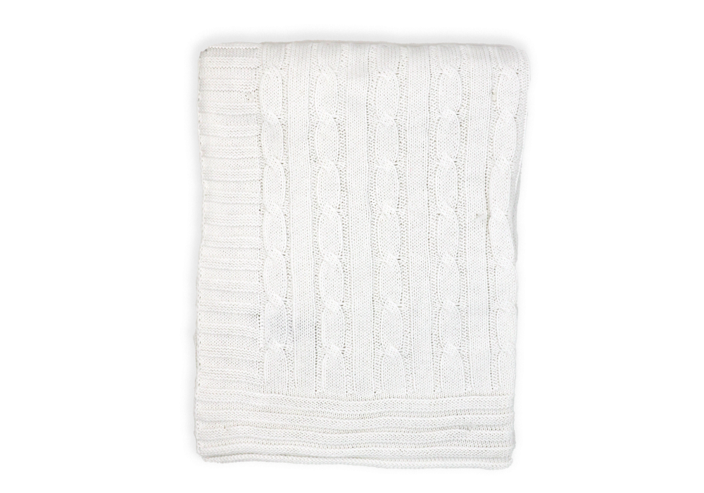 Cable Knit Baby Blanket 30 x 40 in White Color Blanks for Crafters