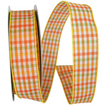 Load image into Gallery viewer, Easter Ribbons -- Gingham Check Bright Value Wire Edge Ribbon -- Citrus Color -- Various Sizes