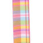 Load image into Gallery viewer, 2.5 inch Dupioni Sherbert Plaid wired edge ribbon with pink, orange, yellow, green, blue and lavender woven checks